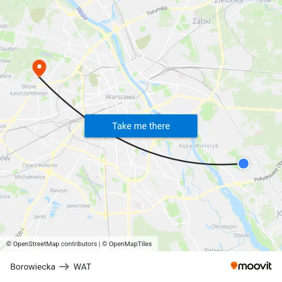 Borowiecka to WAT map