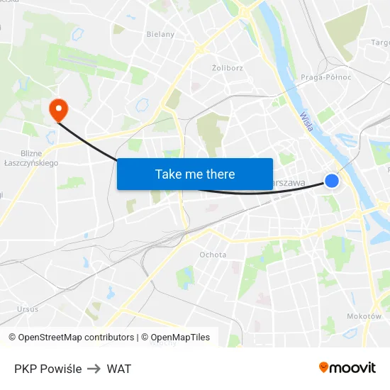 PKP Powiśle to WAT map