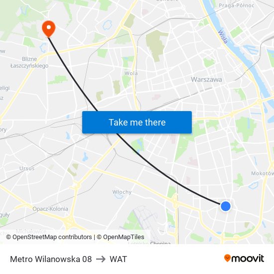 Metro Wilanowska 08 to WAT map