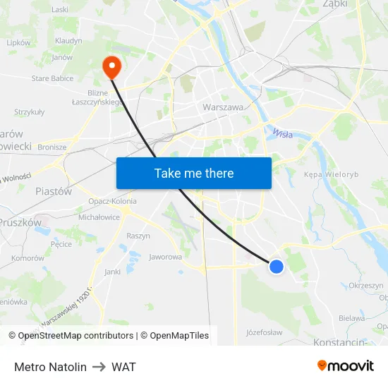 Metro Natolin to WAT map