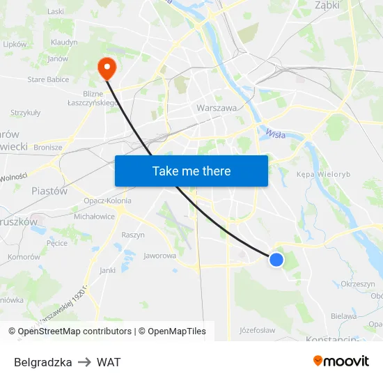 Belgradzka to WAT map