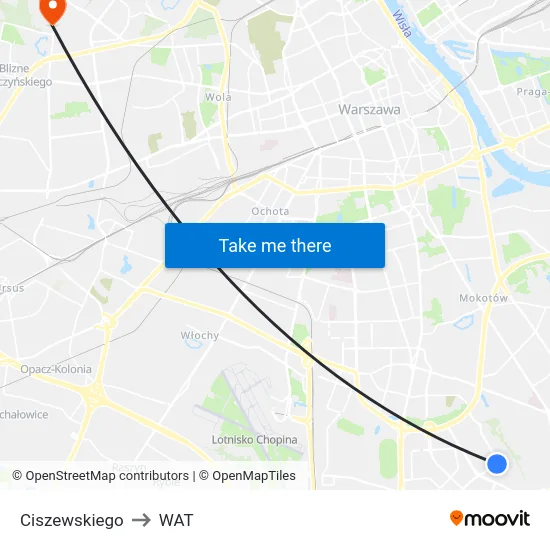 Ciszewskiego to WAT map