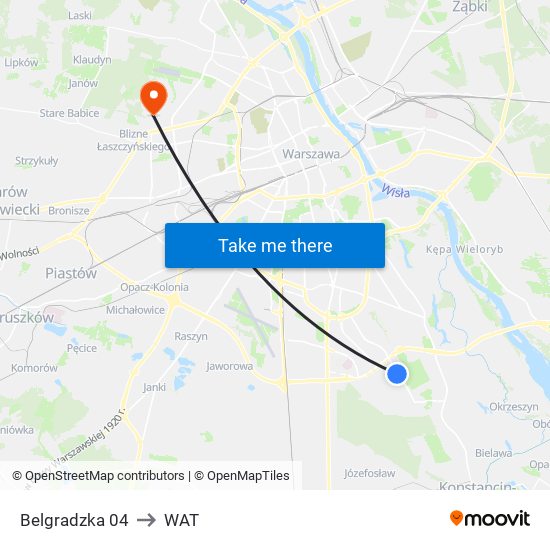 Belgradzka 04 to WAT map