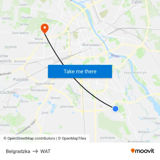 Belgradzka to WAT map