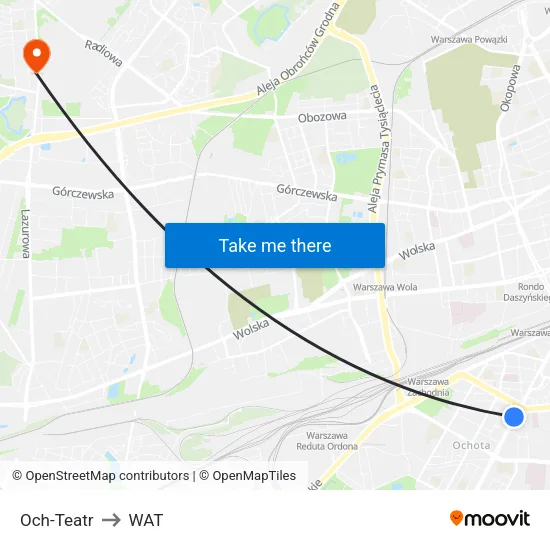 Och-Teatr to WAT map