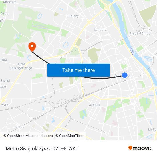 Metro Świętokrzyska to WAT map