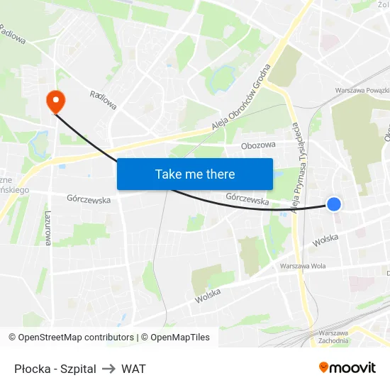 Płocka - Szpital to WAT map