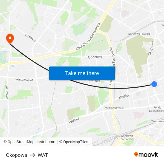 Okopowa to WAT map