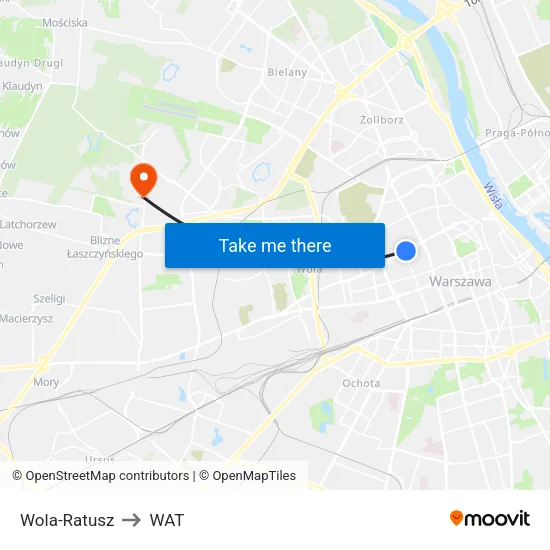 Wola - Ratusz to WAT map