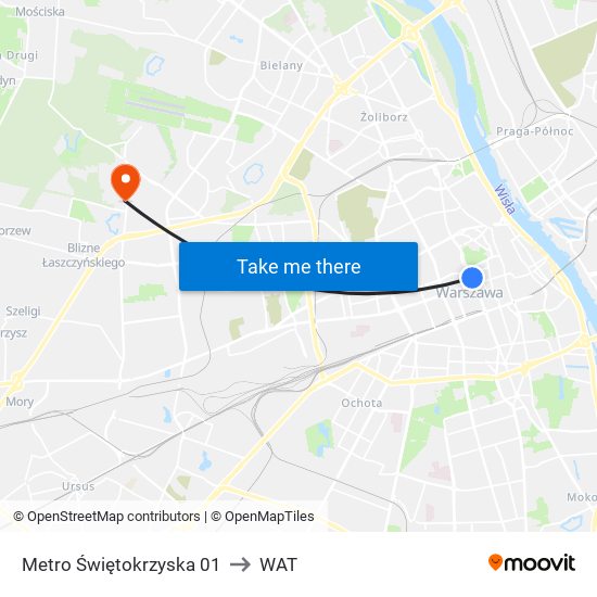 Metro Świętokrzyska to WAT map