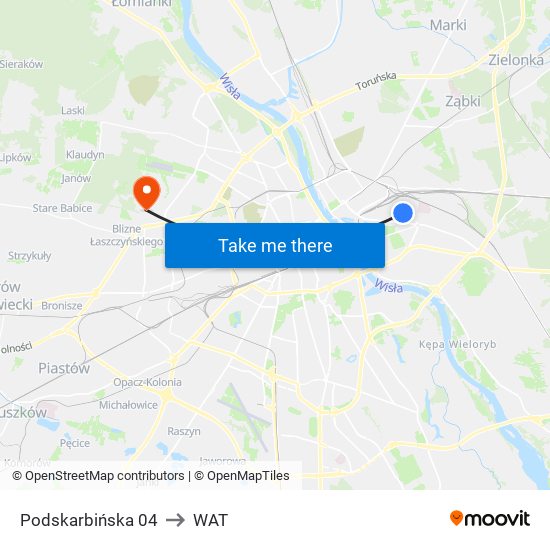 Podskarbińska to WAT map