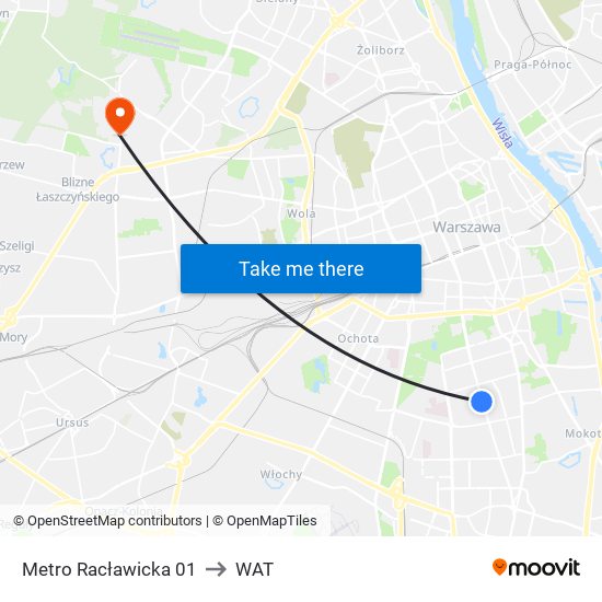 Metro Racławicka 01 to WAT map