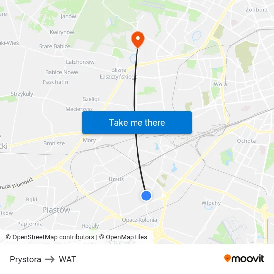 Prystora to WAT map