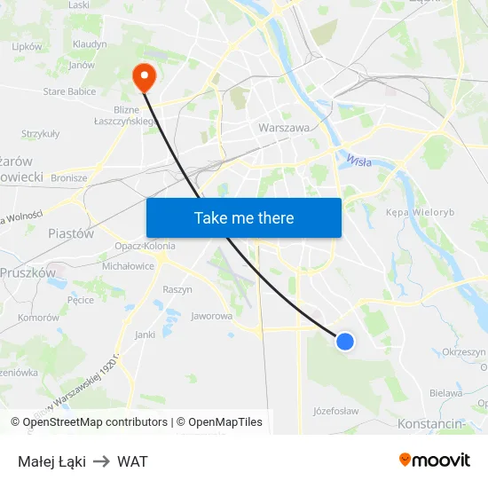 Małej Łąki to WAT map