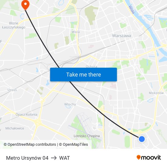 Metro Ursynów 04 to WAT map