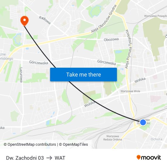 Dw. Zachodni to WAT map