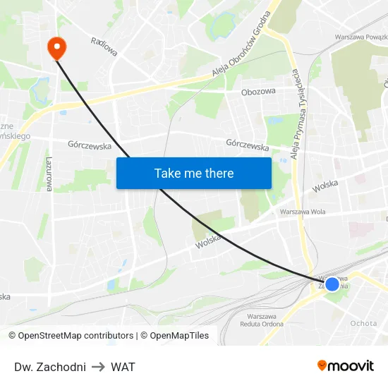 Dw. Zachodni to WAT map