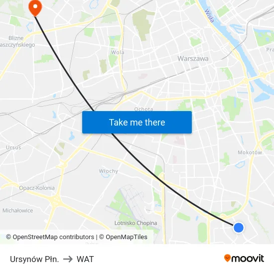 Ursynów Płn. to WAT map