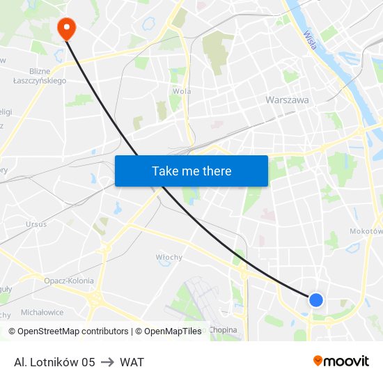 Al. Lotników 05 to WAT map