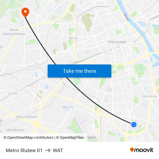 Metro Służew 01 to WAT map