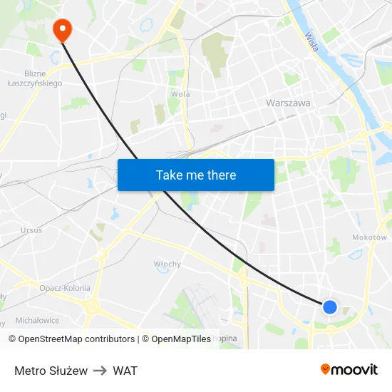 Metro Służew to WAT map