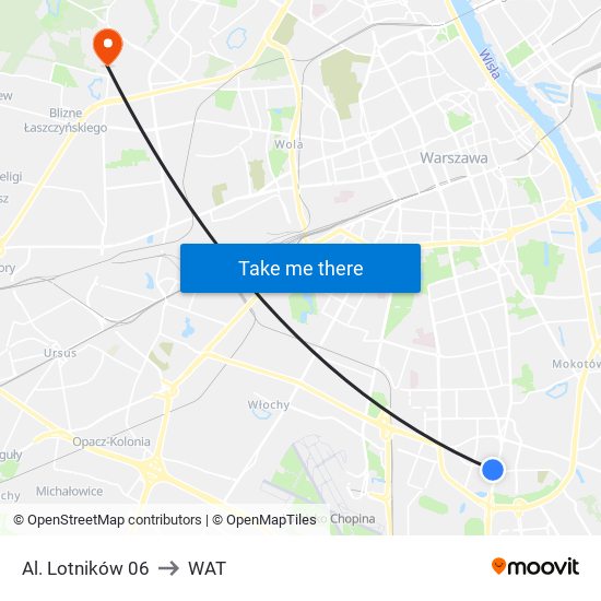 Al. Lotników 06 to WAT map