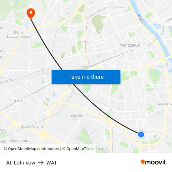 Al. Lotników to WAT map