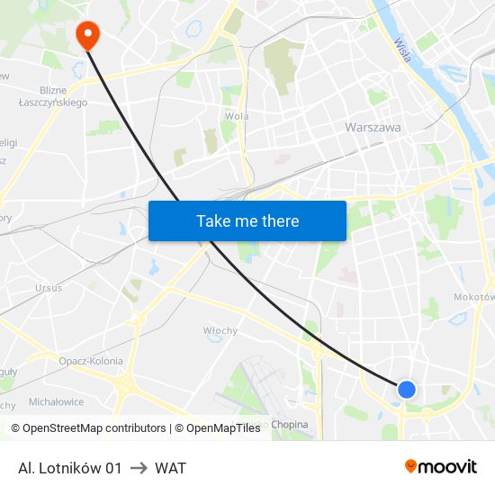 Al. Lotników 01 to WAT map