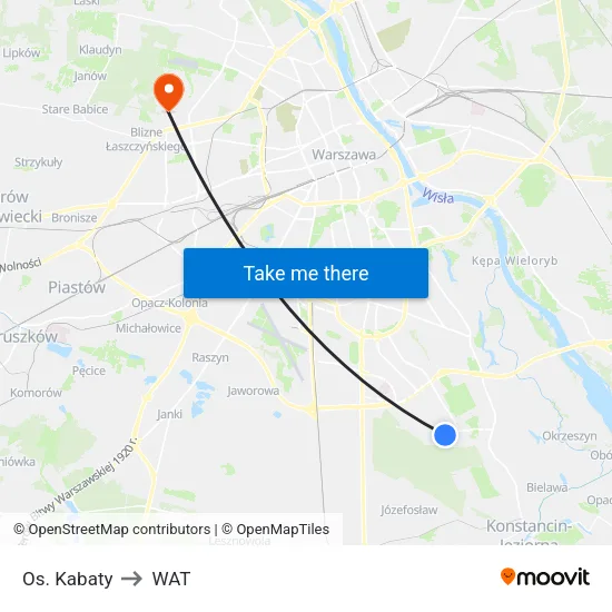 Os. Kabaty to WAT map