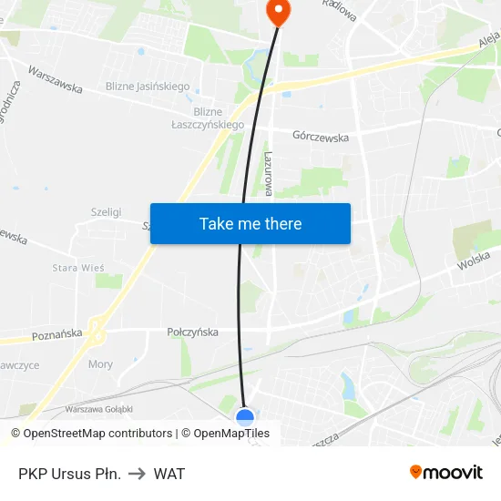 PKP Ursus Płn. to WAT map