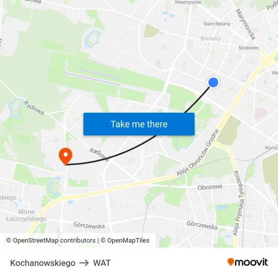 Kochanowskiego to WAT map