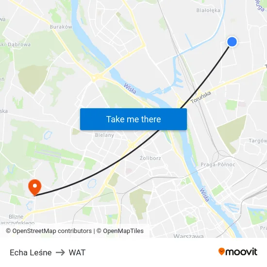 Echa Leśne to WAT map