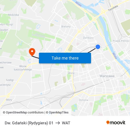 Dw. Gdański (Rydygiera) to WAT map