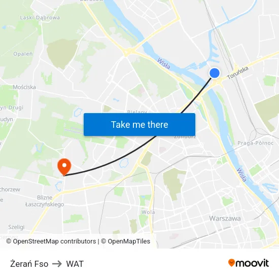 Żerań Fso to WAT map
