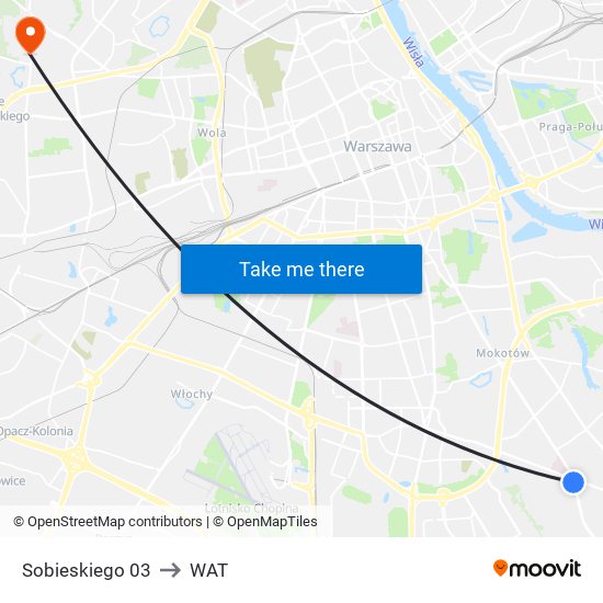 Sobieskiego 03 to WAT map