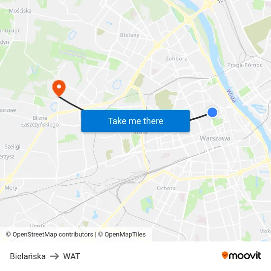 Bielańska to WAT map