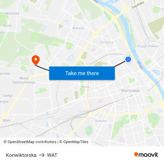 Konwiktorska to WAT map