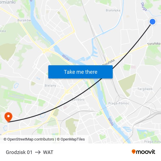 Grodzisk to WAT map