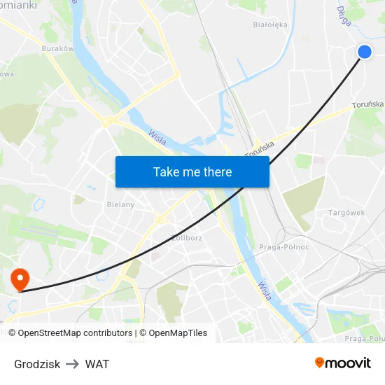 Grodzisk to WAT map