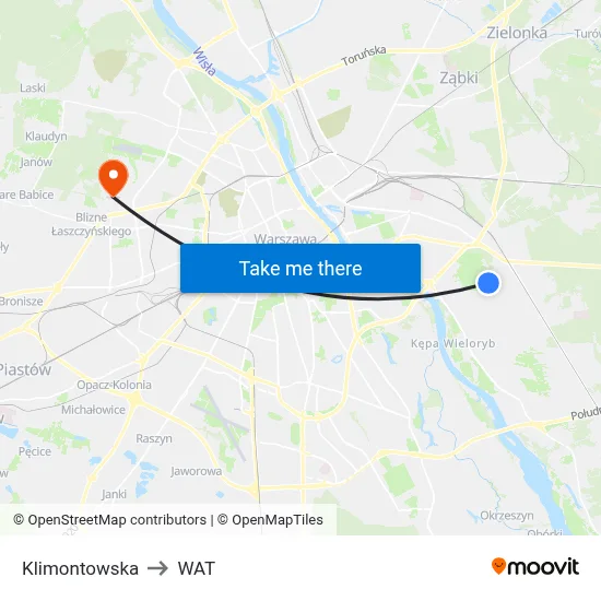 Klimontowska to WAT map