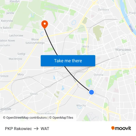 PKP Rakowiec to WAT map