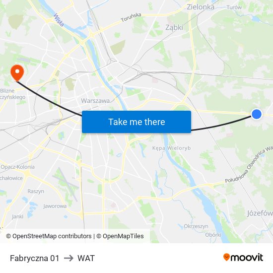 Fabryczna to WAT map