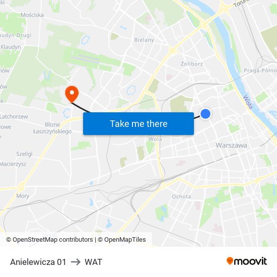 Anielewicza 01 to WAT map