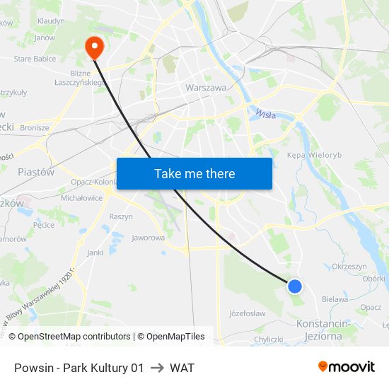 Powsin - Park Kultury 01 to WAT map