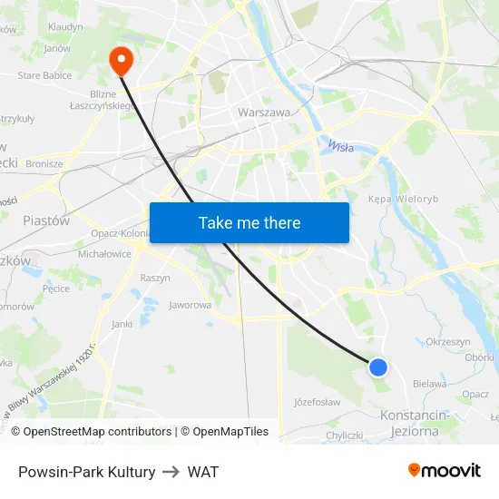 Powsin - Park Kultury to WAT map
