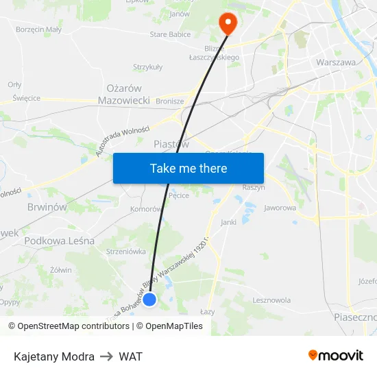 Kajetany Modra to WAT map