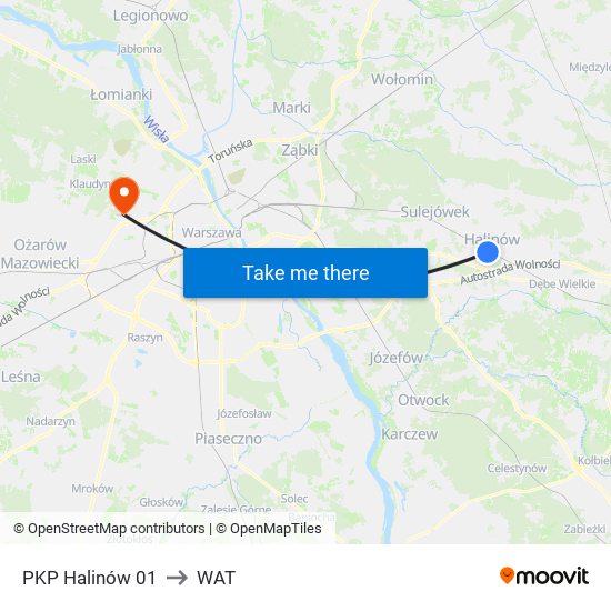 PKP Halinów 01 to WAT map