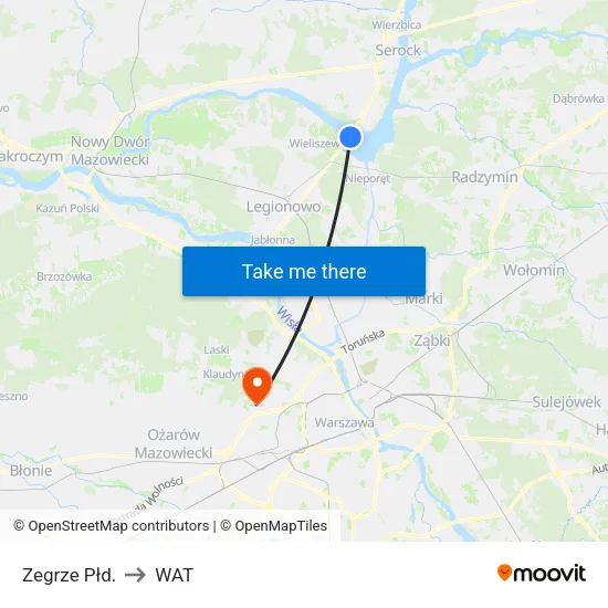 Zegrze Płd. to WAT map