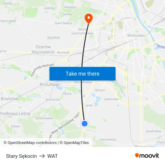 Stary Sękocin to WAT map