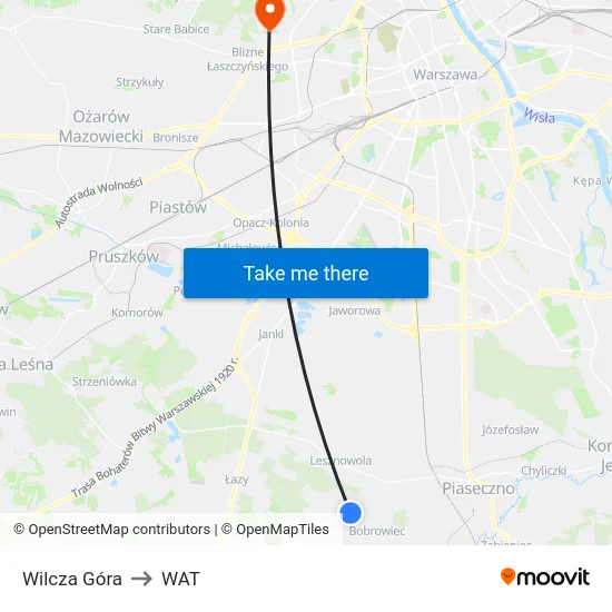 Wilcza Góra to WAT map